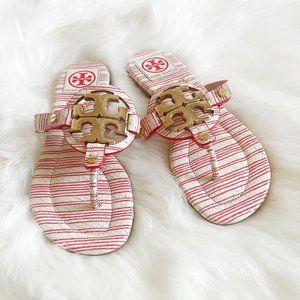 Tory Burch Miller Striped Logo Thong Sandal